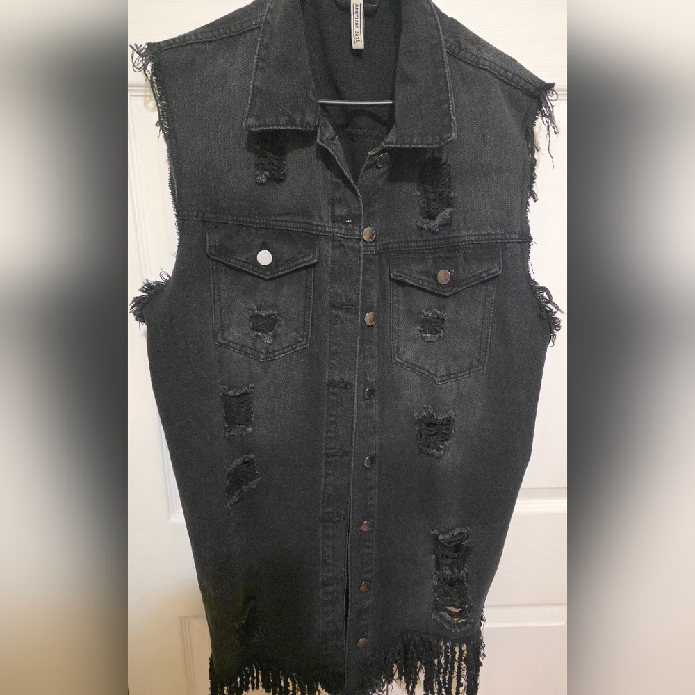American Bazi Black Denim Vest